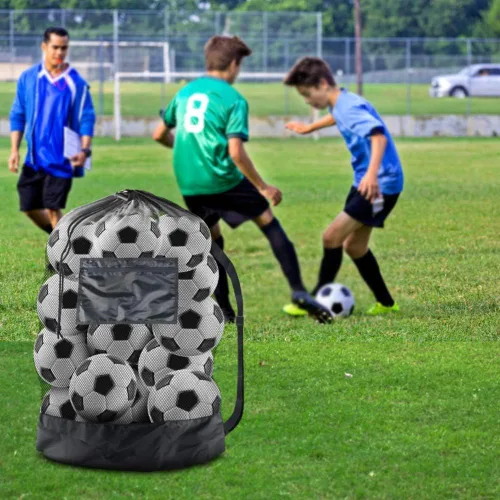 Vista 6 de BROTOU Bolsa de malla para pelotas deportivas extra grande, 5 bolsas de pelota de fútbol, bolsas de cordón resistentes, trabajo en