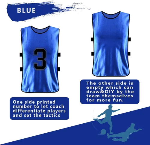 Vista 4 de Augctoer Numbered Soccer Pinnies - Chalecos de entrenamiento, baberos de práctica en equipo Scrimmage para adultos y jóvenes, paquete de 6