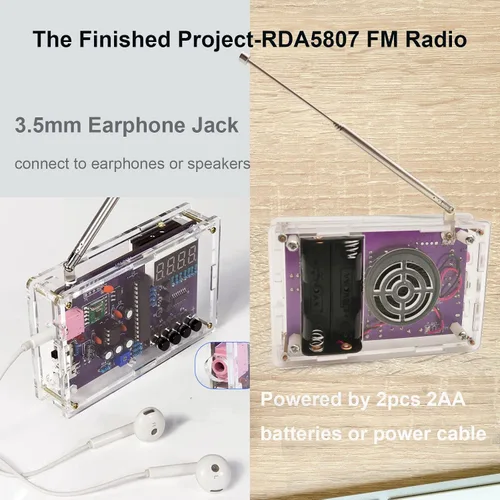 Vista 3 de Nuevo kit de soldadura de radio FM, kit electrónico de radio portátil para bricolaje, alimentado por baterías o USB, kit de soldadura de práctica