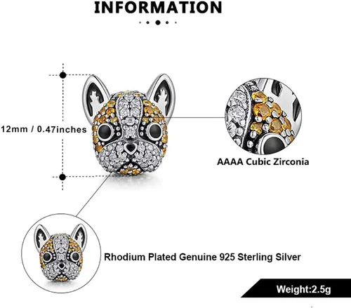 Vista 5 de Ginger Lyne Collection Abalorio de perro francés con diseño de bulldog francés francés y Boston Terrier marrón o negro para pulsera o collar
