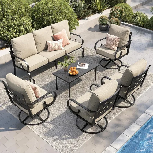 Vista 41 de PHI VILLA Patio Furniture Set with 4 Rocking Chairs & Fire Pit, Beige
