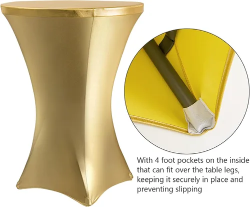 Vista 5 de ANMINY Fundas de mesa de cóctel de 24 x 43 pulgadas, fundas de mesa con estampado de lámina dorada, fundas de mesa de elastano ajustables para barra