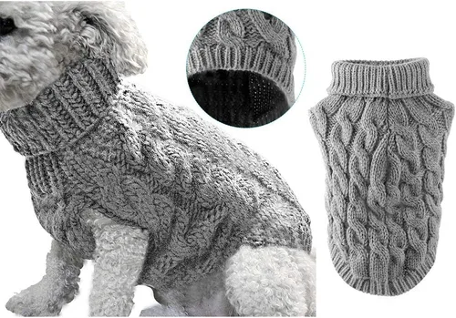 Vista 7 de Winmany Suéter de punto de cuello alto para mascotas, abrigo de invierno, suéter de punto grueso, ropa de ganchillo para perros pequeños y medianos