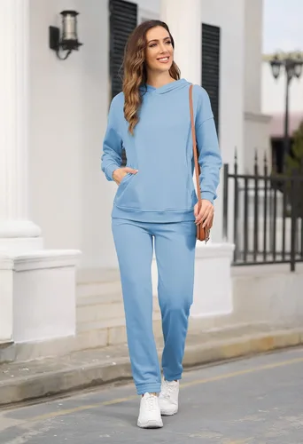 Vista 5 de Fixmatti Sudaderas con capucha para mujer, sudadera de manga larga, pantalones deportivos de 2 piezas