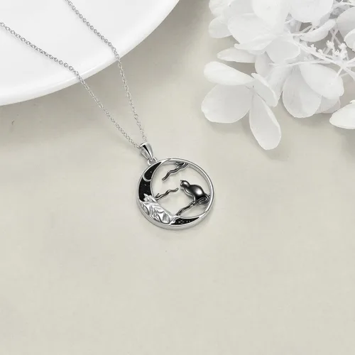Vista 4 de Collar de gato negro para mujer, plata esterlina, luna celta, regalo de joyería de gato
