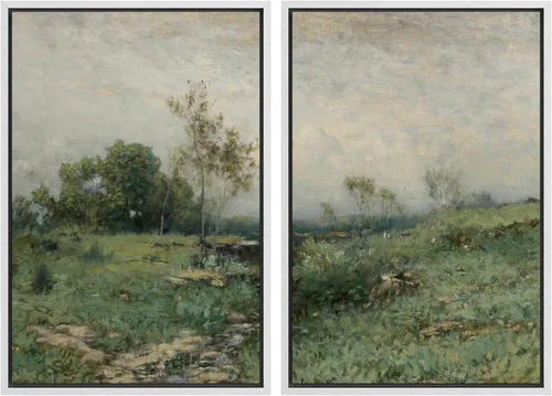 Vista 102 de MUDECOR Lienzo enmarcado para pared, bosque brumoso, reflejos, paisaje tranquilo, ilustraciones modernas, arte decorativo, bohemio, tranquilo/zen