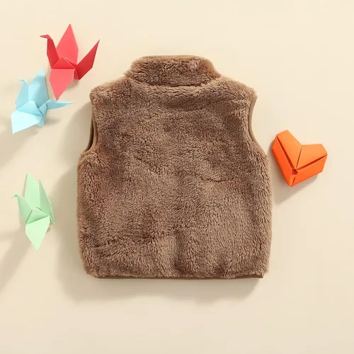 Vista 3 de Tiacham Chaleco para bebé, niña, niño, ropa de otoño e invierno, chaleco de sherpa sin mangas, ropa de abrigo para niños