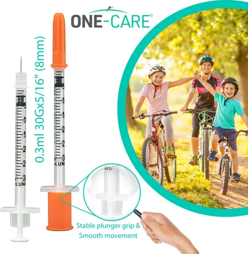 Vista 7 de Jeringa ONE-CARE de 0.0 fl oz/cc, 30G x 5/16" (8mm), tapa naranja, 100 piezas/caja Fine Tip, Home & Lab Use, Clear Barrel, Bold Scale, Smooth