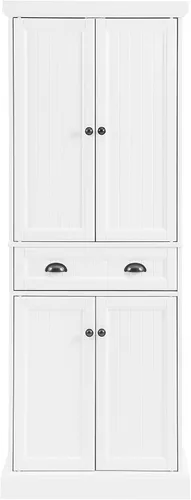 Vista 4 de Crosley Furniture Shoreline Coastal - Armario de almacenamiento para despensa con estantes, cocina, comedor o lavandería, color blanco