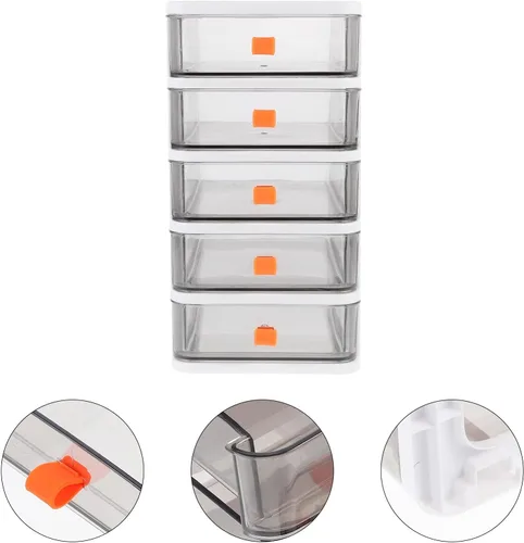 Vista 3 de VORCOOL Desktop Drawer Organizer 5 Drawer Storage Drawers Stationery Drawer Box Office Personal Organizer Plastic Vanity Containers for Storing