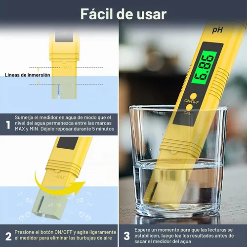Vista 4 de 2025 Nuevo Medidor de pH para Agua - Probador Digital de pH de Alta Precisión (Precisión de 0.01) con Certificación UL y 3 Polvos de Calibración