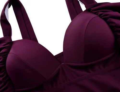 Vista 5 de Hilor Traje de baño tankini para mujer, parte superior de natación con nudo frontal envolvente push up
