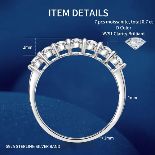 Vista 2 de Kolmnurk Moissanite Wedding Band 7-Stone Eternity Ring for Women D Color VVS1 Lab Created Diamond Engagement Ring 925 Sterling Silver Stackable Ring