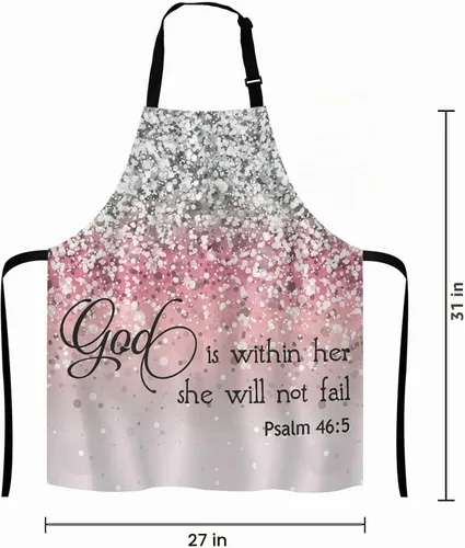 Vista 2 de Salmo 46:5 God is Within Her,She Will Not Fall- Delantal con versículo bíblico para el hogar, cocina, impermeable, cocina, horneado, jardinería