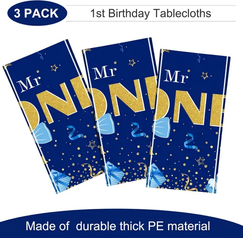 Vista 4 de Tiamon Mantel rectangular de plástico de 3 piezas para fiesta de primer cumpleaños de 54 x 108 pulgadas, mantel decorativo de primer cumpleaños