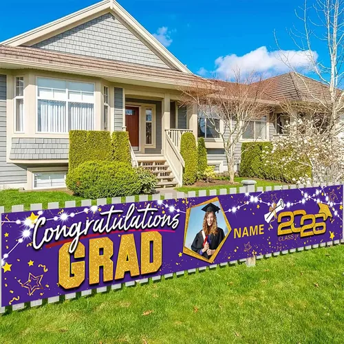 Vista 23 de Decoraciones personalizadas para fiestas de graduación 2026 – Cartel de felicitación de graduación grande – Cartel de fondo de graduación
