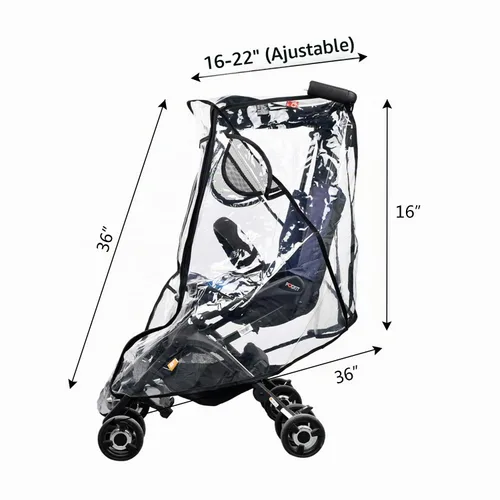 Vista 2 de Funda de lluvia para cochecito, protector universal negro transparente de viaje para bebé, protección al aire libre, cubierta de plástico