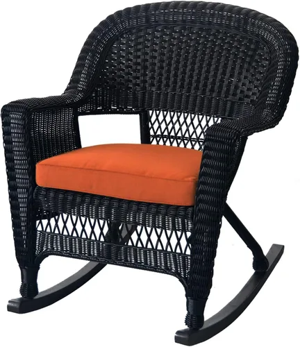 Vista 6 de Jeco Juego de 3 sillas de mimbre Rocker con cojín naranja, color negro