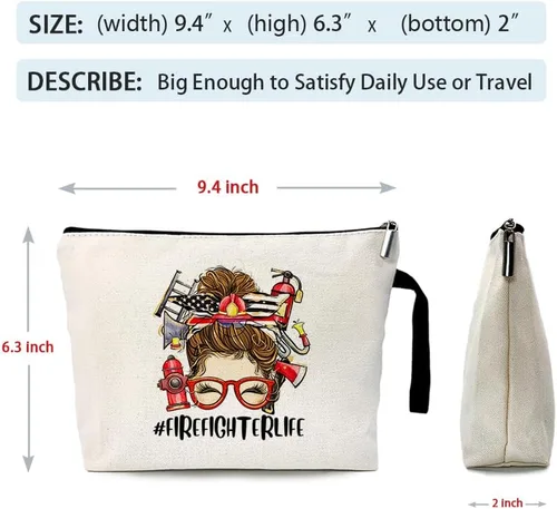 Vista 4 de ZHANTUONE Bolsa de cosméticos Firefighter Life, bolsa de cosméticos para mujer, regalo de héroe de fuego para mamá de bombero, regalo de graduación