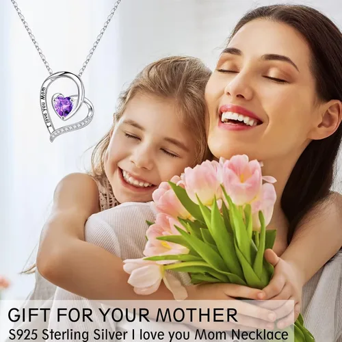 Vista 2 de Collar de rosa roja preservada con mamá, collar de piedra natal de corazón de rosa encantada eterna, regalo de cumpleaños para mamá de hija, hijo