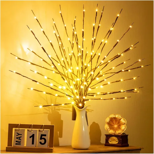 Vista 3 de KXCOFTXI Paquete de 3 ramitas de luces, ramas preiluminadas, luces de ramas con enchufe USB con 60 bombillas LED, luces decorativas románticas