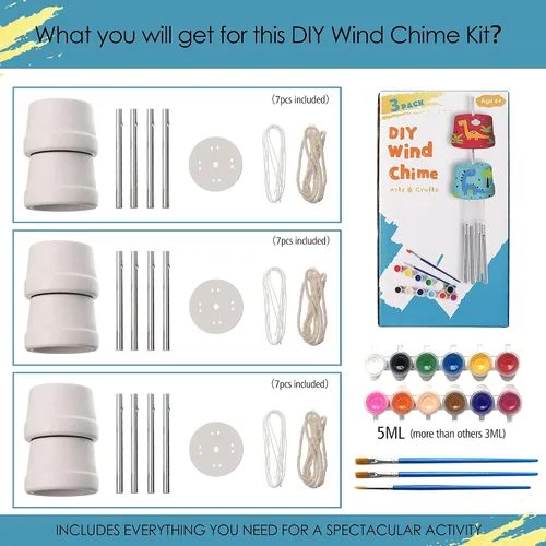 Vista 5 de Paquete de 3 carillones de viento DIY - Artes y manualidades para niños y niñas de 8 a 12 años, 4 a 8, 6 a 8, 5 a 7, 3 a 5 años, para construir