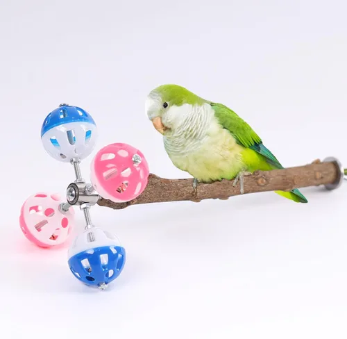 Vista 10 de Juguete de perca para pájaros con bolas giratorias, periquito para jaula de metal, divertido juguete para loros, cacatúas, periquitos, loros