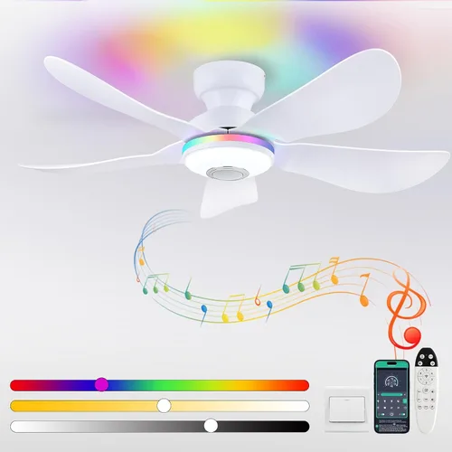 Vista 19 de Kviflon Ventiladores de techo de 46 pulgadas modernos con luces, ventilador de techo de montaje empotrado con control remoto/APP, 3 aspas curvas