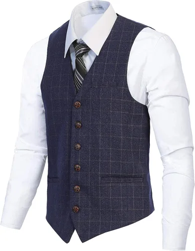 Vista 11 de Gioberti Chaleco formal de tweed a cuadros con 6 botones para hombre 1 - Carbón espiguilla.