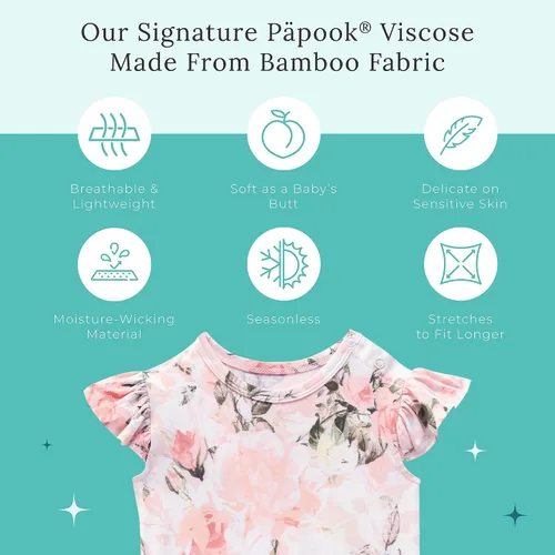 Vista 13 de Posh Peanut Mameluco de manga casquillo con volantes para bebé, ropa para niñas recién nacidas, pijama de una pieza para niños, viscosa suave