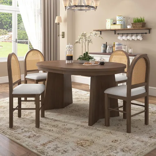 Vista 14 de Harper & Bright Designs Juego de comedor redondo extensible de madera de 42 a 58 pulgadas para 4-6, juego de mesa de cocina de 5 piezas con 4 sillas