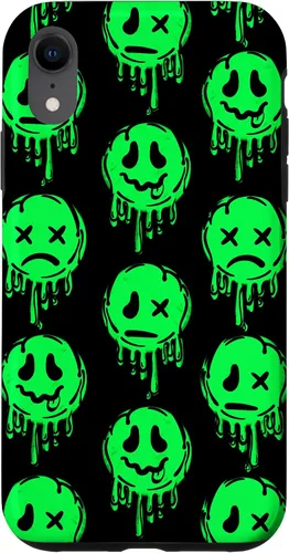 Vista 25 de Melting Happy Face Smile Trippy Sad Face Graffiti Green Case for iPhone 17