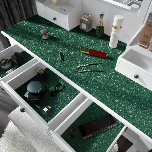 Vista 2 de Kitico Papel de contacto con purpurina verde – 17.7 x 78.7 pulgadas – Papel tapiz decorativo autoadhesivo brillante para gabinetes, muebles, papel