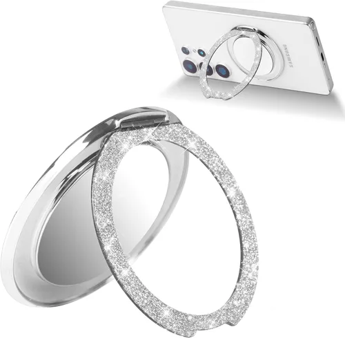 Vista 11 de Soporte para anillo de dedo, anillo de metal brillante para teléfono con espejo para iPhone 17 Pro Max, Galaxy S26 Ultra, soporte de anillo