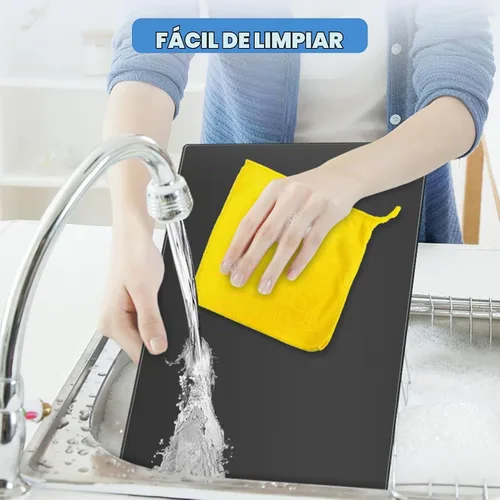Vista 3 de Mymonfif Tabla de cortar de vidrio templado para cocina, tablero de vidrio negro para encimera, resistente al calor, con pies antideslizantes, 12 x