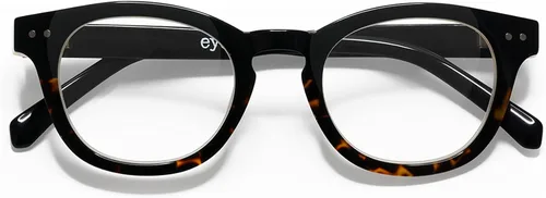 Vista 2 de eyebobs Waylaid Wide Traditional and Blue Light Reading Glasses Black & Demi Frente y Templos