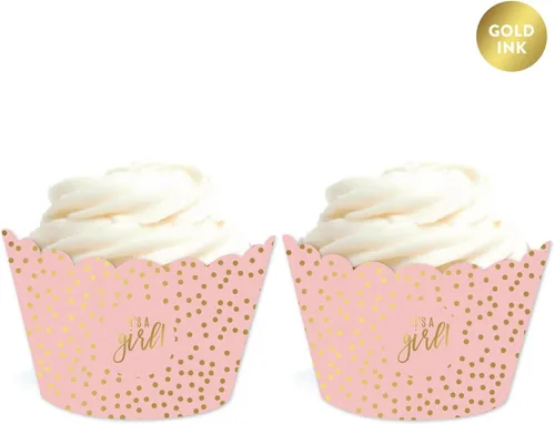 Vista 5 de Andaz Press Blush Rosa y Metallic Gold Confeti Lunares Baby Shower Party Collection Banderín colgante con cuerda, Baby Shower, 5 pies, 1 juego