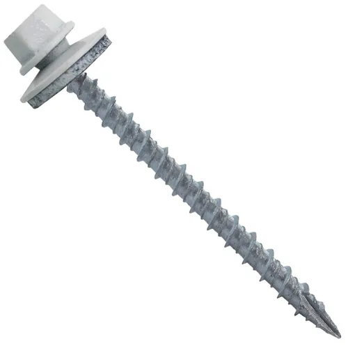 Vista 17 de 10 tornillos para techos de metal gris ABC de 2-1/2 pulgadas, cabezal de arandela hexagonal, arranque automático/roscado, arandela EPDM. 1 bolsa