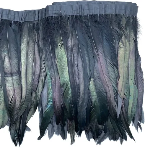 Vista 2 de Sowder Borde de flecos de plumas de gallo de 8 a 10 pulgadas de ancho para decoración de manualidades, paquete de 1 yarda (negro)