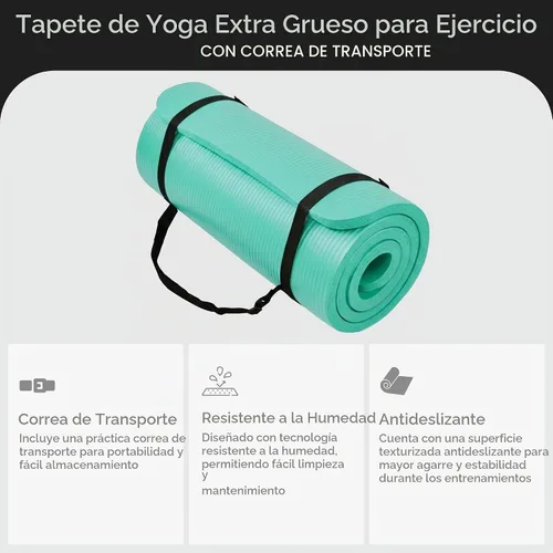 Vista 3 de BalanceFrom All Purpose 1-Inch Extra Thick High Density Anti-Tear Exercise Yoga Mat with Carrying Strap, Multiple Colors Azul aguamarina