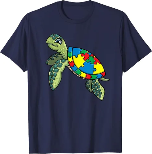 Vista 23 de Turtle Puzzle Pieces for Autism Awareness Kids Women Teacher T-Shirt Asphalt Grey