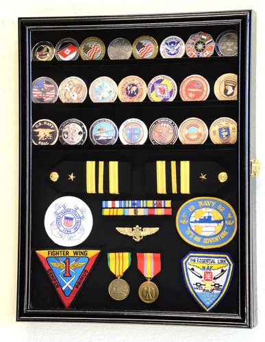 Vista 4 de sfDisplay,LLC. 56 Challenge - Vitrina de monedas – Estantes totalmente ajustables – Monedas más grandes – 98% de protección UV (acabado negro)
