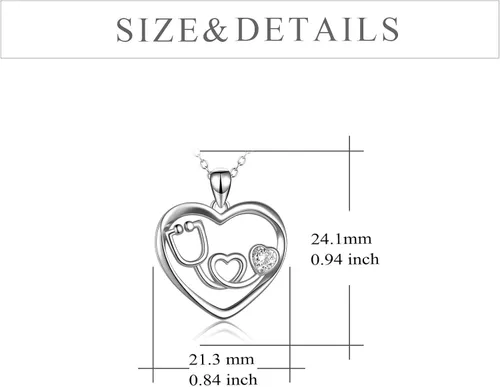 Vista 4 de Collar con estetoscopio de plata de ley con diseño de corazón y enfermería, regalo para enfermeras y médicos