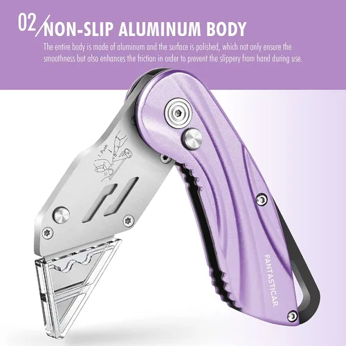 Vista 2 de FantastiCAR - Cuchillo plegable con caja para regalo, cuchillo utilitario de metal resistente con 5 cuchillas adicionales, cambio rápido