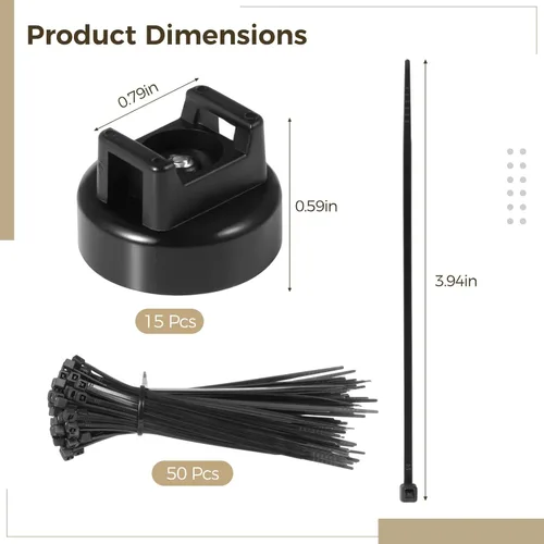 Vista 4 de Soportes magnéticos para bridas de cables, 15 imanes con 50 bridas para cables, soporte de cables magnéticos multiusos para gestión de cables, bases