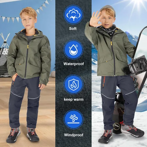 Vista 4 de Toomett Pantalones cargo de nieve para niños, niñas y niños al aire libre con forro polar suave Shell senderismo pesca esquí pantalones aislados