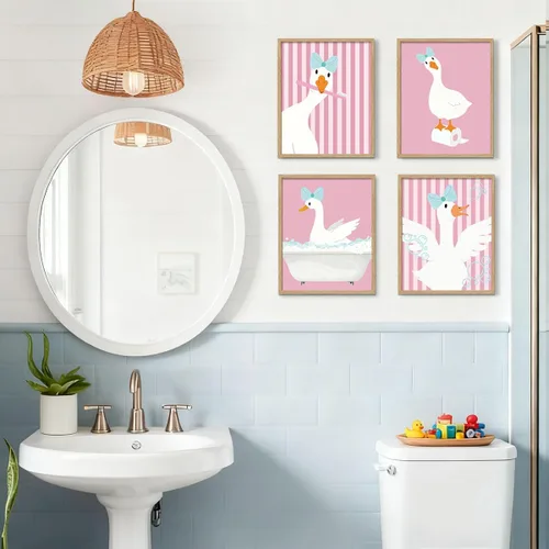 Vista 4 de YZSLA Impresiones divertidas de arte de pared de baño 8x10 Pulgadas sin marco, impresiones de póster de pato retro colorido, decoraciones divertidas