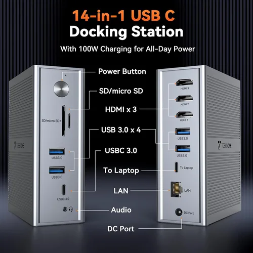 Vista 10 de TobenONE USB C Laptop Docking Station 3 Monitors, Triple 4K DisplayLink Dock with 120W Power Adapter, for MacBook M1-M5/Mac mini/Windows, 3X HDMI