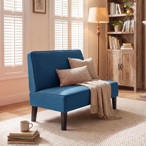 Vista 3 de Acolchado Lino sin brazo settee Loveseat sofá Home informal sala dormidor, Tela, Azul