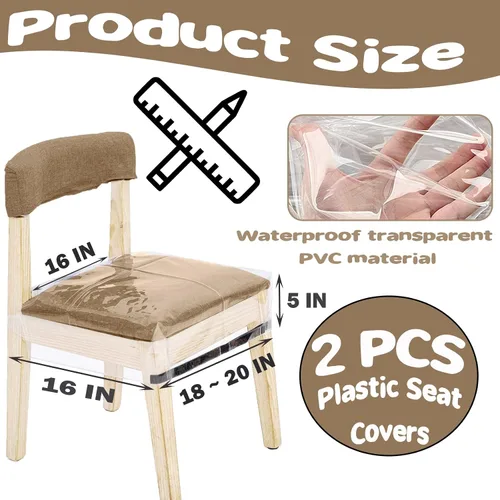 Vista 2 de Paquete de 2 fundas de plástico para sillas, fundas de asiento de plástico para sillas de comedor, resistentes a manchas, agua y gatitos, protector